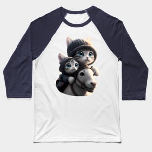 Cat & Kitten's fast ride on the horse - A feline adventure Baseball T-Shirt